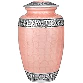 CLEENTABLE Cremation Urn for Human Ashes - Handcrafted Metal Urns with Silver Floral Engraving - Large Urn for Adult Women - Secure Lid, 11” Tall Memorial Urns for Ashes (Pink Silver)