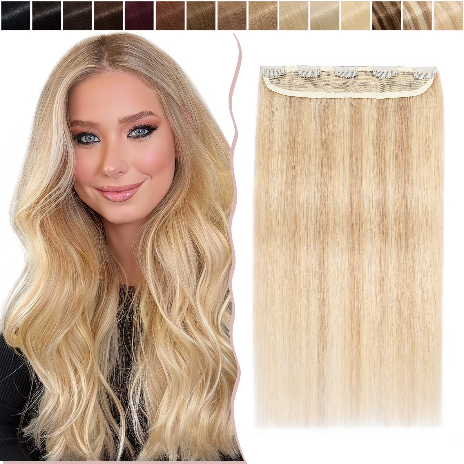 16 inch SEGO Clip in Hair Extension Human Hair One Piece [#18/613 Ash Blonde&Bleach Blonde] 100% Remy Real Hairpieces for Women 3/4 Full Head Straight (45g)