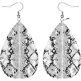 Zokola Snake Skin Leather Earrings Teardrop Earring Set, Black White Animal Snake Print Lightweight Faux Leather Leaf Earrings Petal Drop Earrings For Women Friends