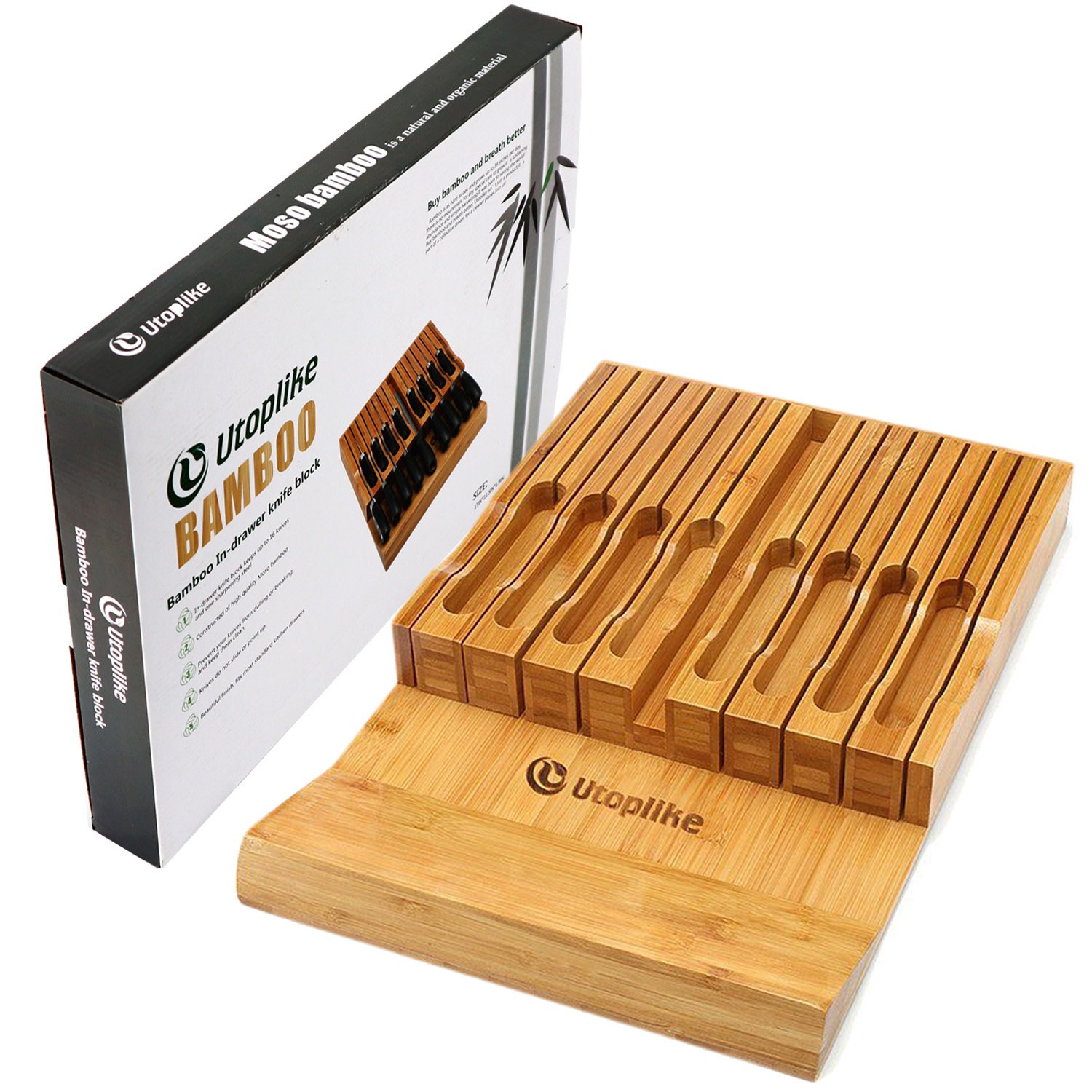 Utoplike InDrawer Bamboo knife block Drawer Organizer and Holder (16