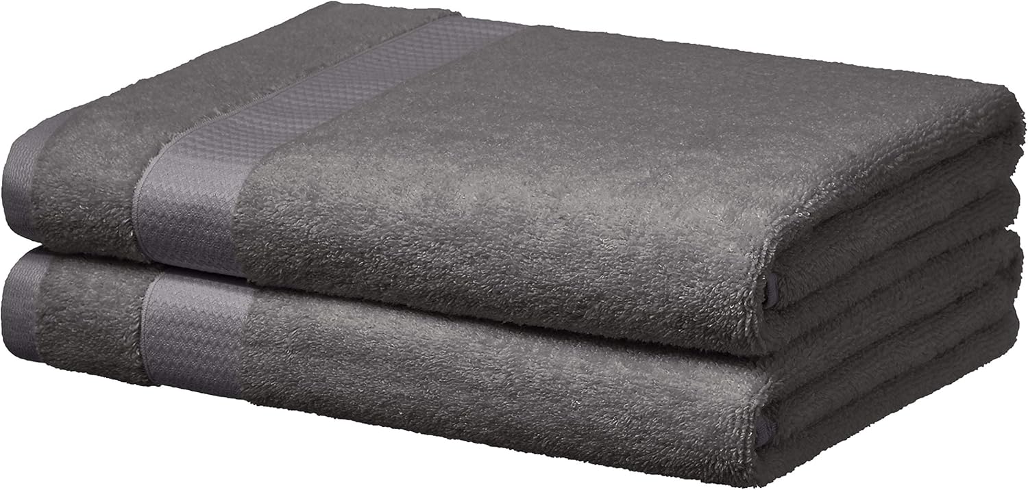 AmazonBasics Everyday Bath Towels, Set of 2, Powder Grey, 100% Soft Cotton, Durable