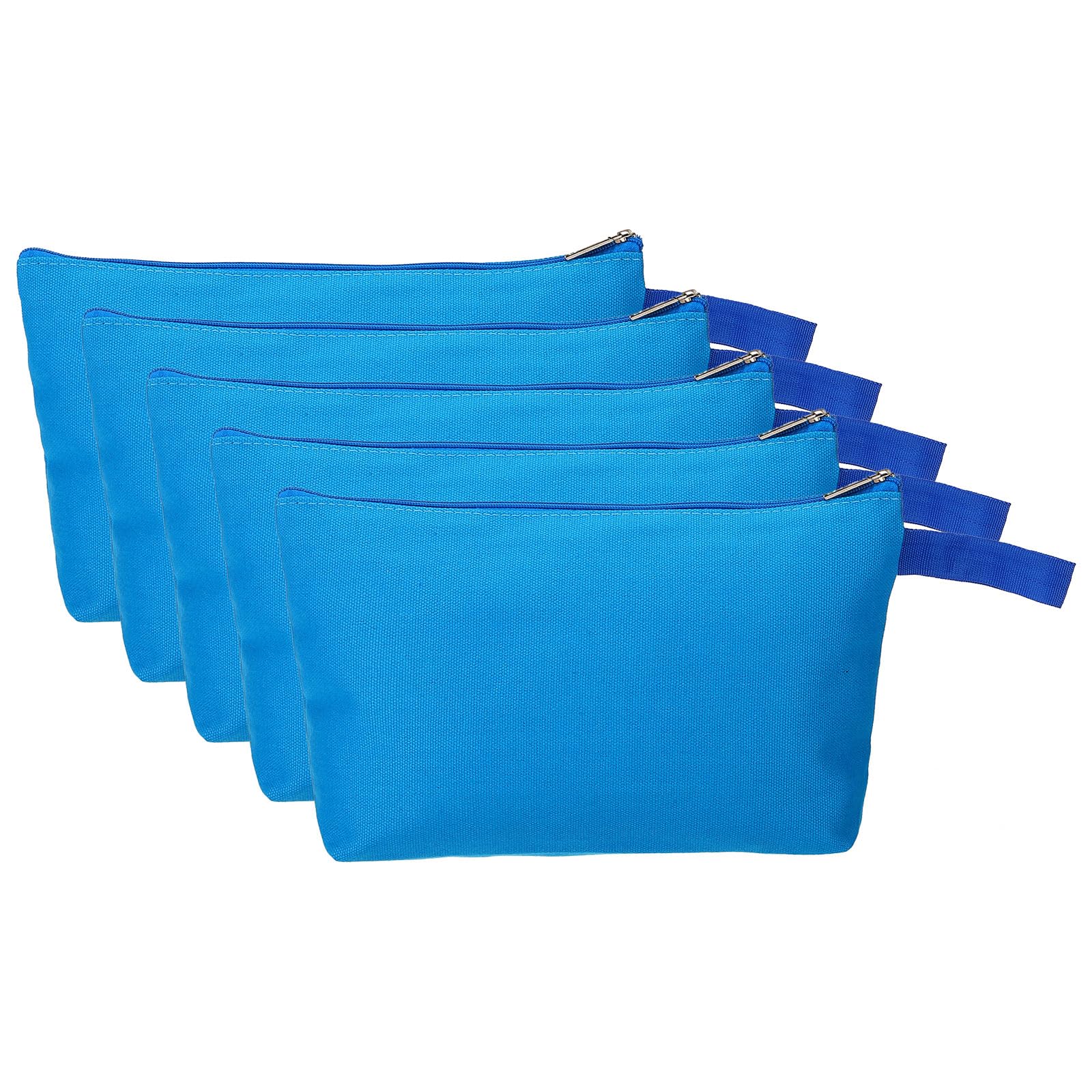 PATIKIL 9.1 x 5.1 Canvas Makeup Bags with Strap, 5 Pack Pencil Multipurpose Cosmetic Zipper Bag Case Travel Toiletry Storage Pouch Organizer for Home Office, Blue