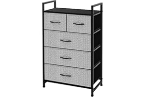 AZL1 Life Concept Fabric 5 Drawers Organizer Unit Easy Assembly Vertical Dresser Storage Tower for Closet, Bedroom, Entryway, Black and White