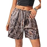 YKR Womens Camo Sweat Shorts Camouflage Elastic Waist Drawstring Casual Athletic Lounge Shorts with Pockets