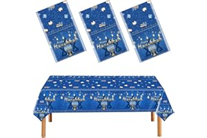 FUULOXE 3Pcs Hanukkah Tablecloth Rectangle Plastic Jewish Chanukah Party Table Cover Hanukkah Theme Decorations for Jewish Festival Holiday Party Supplies 54x108 inch