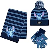 Disney Lilo and Stitch Kids Beanie Hat and Glove Set for Girls – Blue Stitch Hat for Girls Ages 5-13