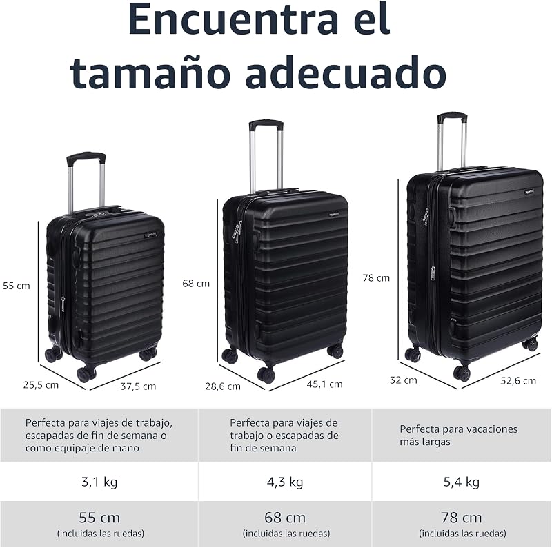 Maleta Rígida Grande - Equipaje de Viaje Extensible ABS con 4 Ruedas Dobles Giratorias - Resistente a Arañazos y Ligera - 78 x 52,6 x 32cm - Negro — foto 5 de 7