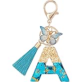 Suweibuke Cute Pink Key Chains for Women Girls, Initial Letter Keychains with Tassel, Charms for Key Purse Handbags Backpacks