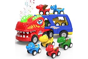 HEGUD Toddler Car Toys for 1 2 3 4 5 Year Old Boy, 5-in-1 Dinosaur Vehicle Trucks Toys for Toddlers 1-3 with Sounds & Lights Toys for Boys 4-6 Boy Toys Age 2-6 Dinosaur Toys for Kids 3-5