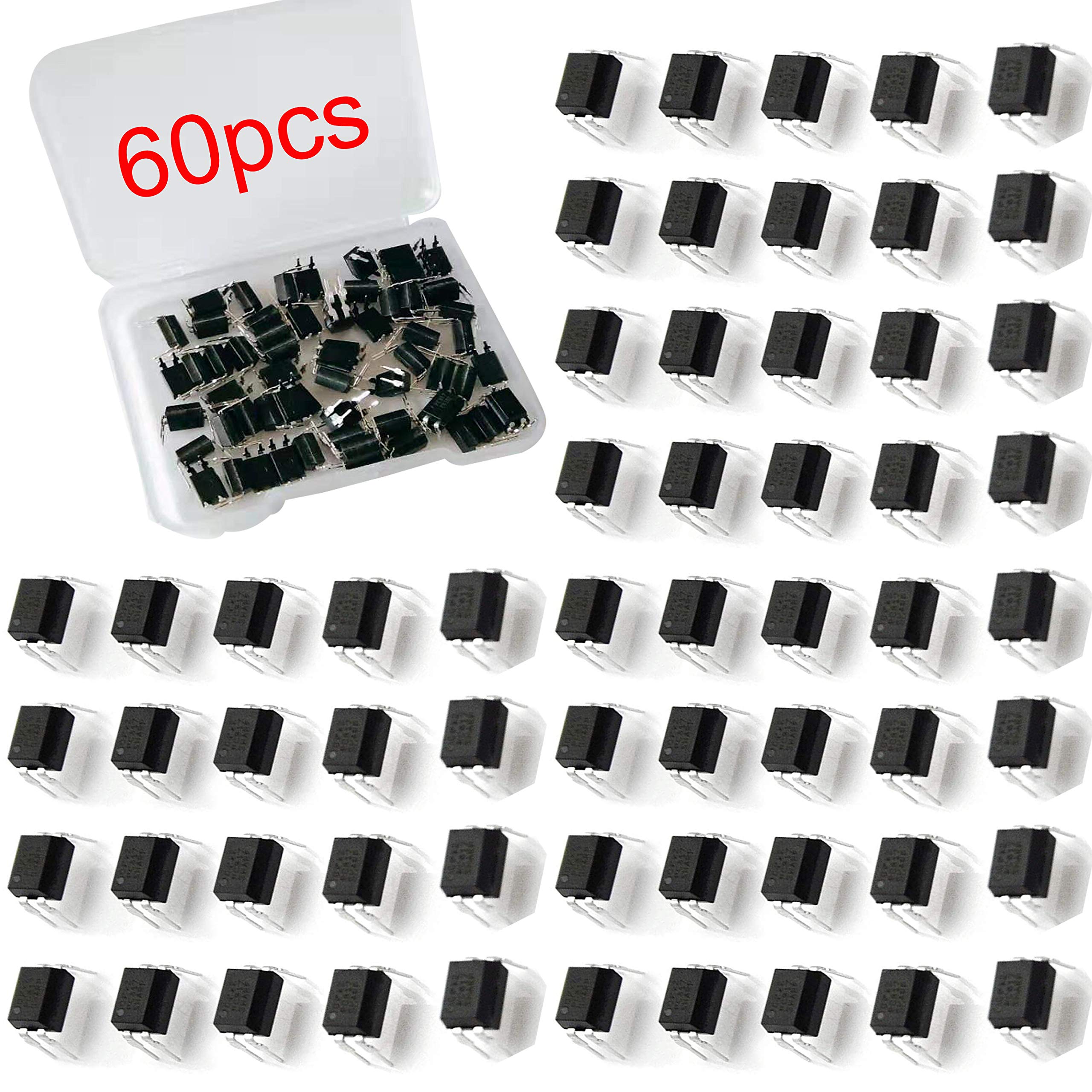 RUNCCI-YUN 60Pcs Optocoupler PC817C 2.54mm Pitch 4 Pins DIP-4 Mounting Photo Coupler for Arduino (Pack of 60)