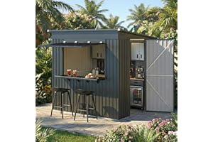 U-MAX 8x4 FT Outdoor Storage Shed with Bar Counter, 2-in-1 Patio Metal Backyard Bar & Tool Storage Cabinet, Lockable Waterpro