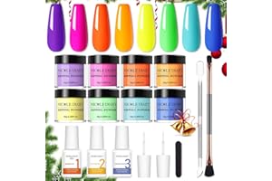 Neon Dipping Powder Nail Kit - NICOLE DIARY 8 Colors Halloween Bright Hot Pink Yellow Green Orange Dip Nails Powder Starter Kit with Acrylic Dip Powder Colors Liquid Set, Base Activator & Top Coat
