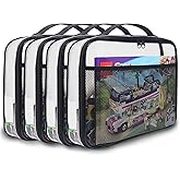 holay 4 Packs PVC Zippered Blocks Set, Toy, Clay, Board game Storage Organizer Case (Name Tag, Manual Pocket) (Black, Large)