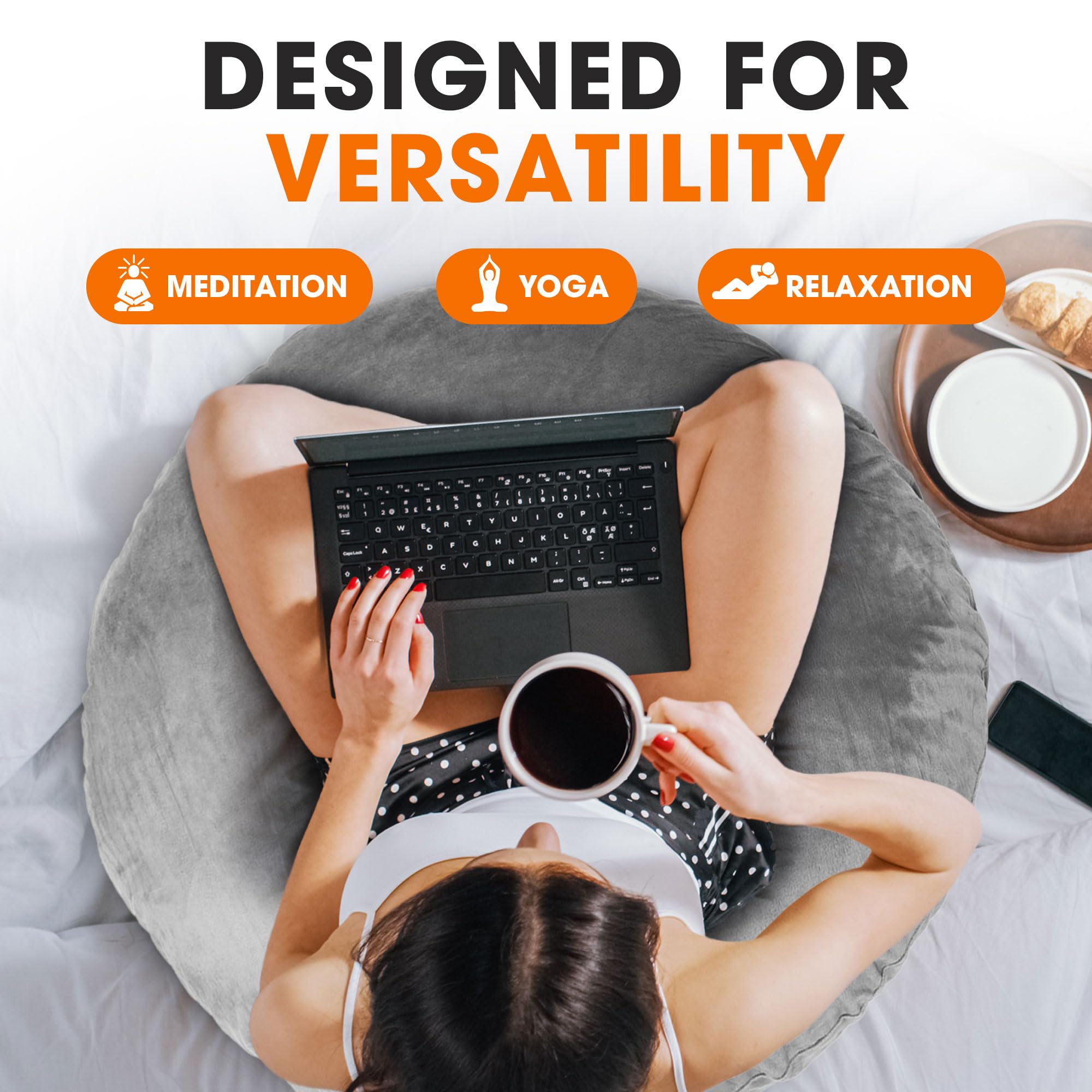 Cheer Collection Extra Large Floor Pillow, 32" Round Meditation Cushion, Oversized Yoga Pillow & Floor Cushions for Adults, Floor Pillows for Sitting, Meditation, and Seat Cushion -Grey - Image 5