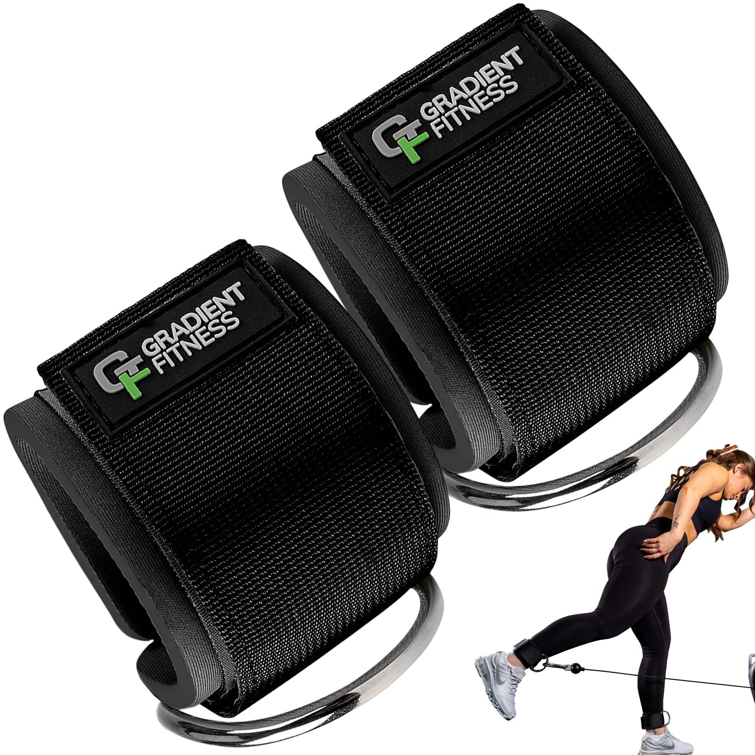Gradient Fitness Ankle Straps (2 Pack) | Ankle Strap & Bands for Cable Machine, Gym Attachments (Black)
