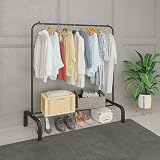 JIUYOTREE Garment Rack 110 CM Metal Clothes Rail with Shoe Rack - Black view 3