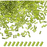 M METERXITY 1800-Pack Bugle Beads, 2x4mm Embroidery Craft Glass Bugle Tube Seed Beads for DIY Craft/Bracelet/Necklaces [Light Green]