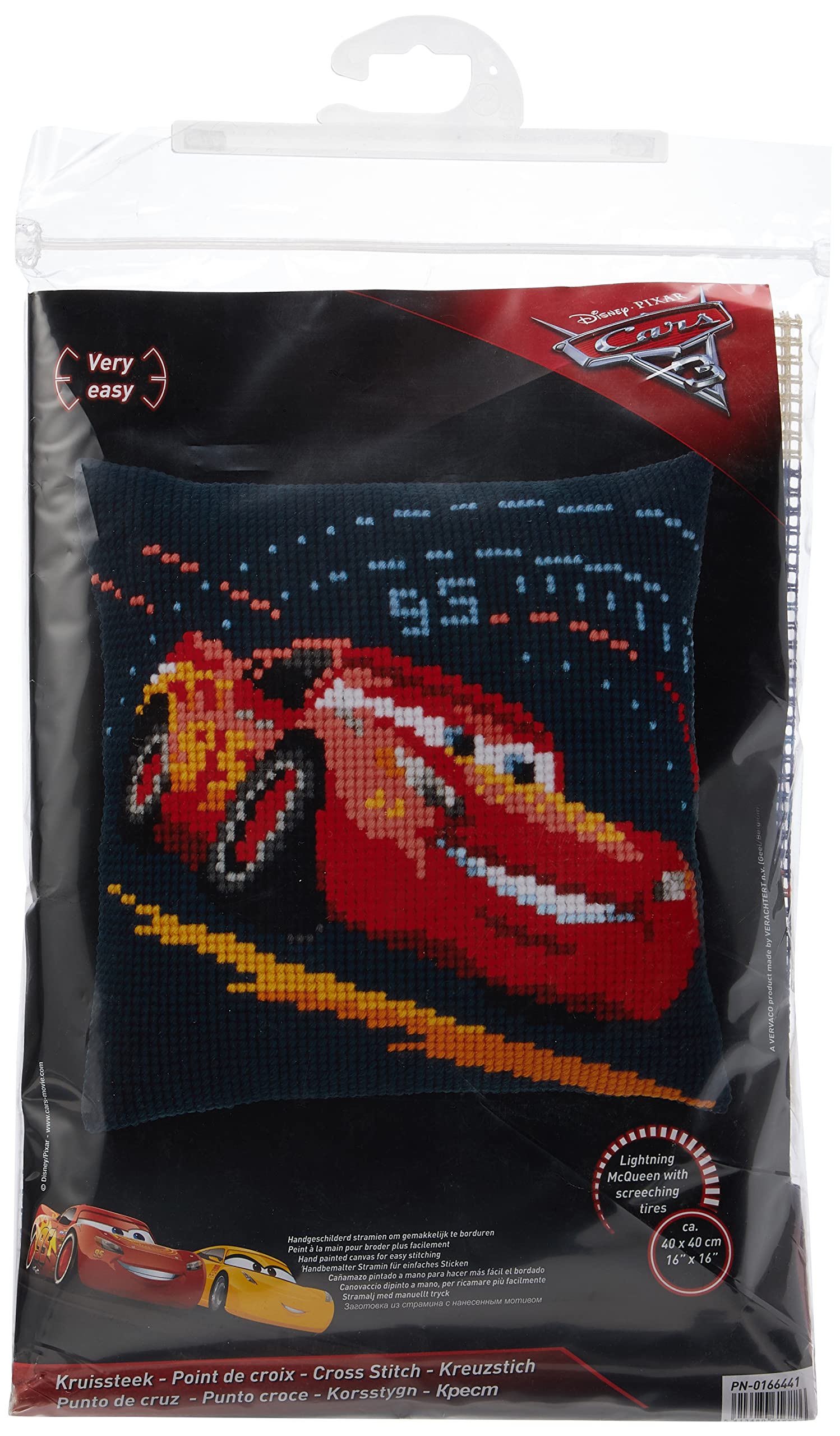 Vervaco Cross Stitch Kit: Cushion: Cars-Lightning McQueen, Cotton, Assorted, 10 x 1 x 14 cm