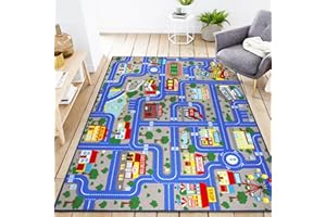 VSIWB Kids Carpet Playmat Rug 5'0''x6'6'', Kids Rugs for Bedroom, Non-Slip Town City Road Map Car Rugs for Kids Toy Cars, Track Carpet Play Rug for Playroom Classroom Decor (Blue)