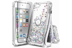 NGB SUPREMACY NGB iPod Touch 7 Case, iPod Touch 6/5 Case with HD Screen Protector and Ring Holder for Girls Women Kids, Glitter Liquid Soft TPU Cute Case for Apple iPod Touch 7th/6th/5th Generation -Clear Gem