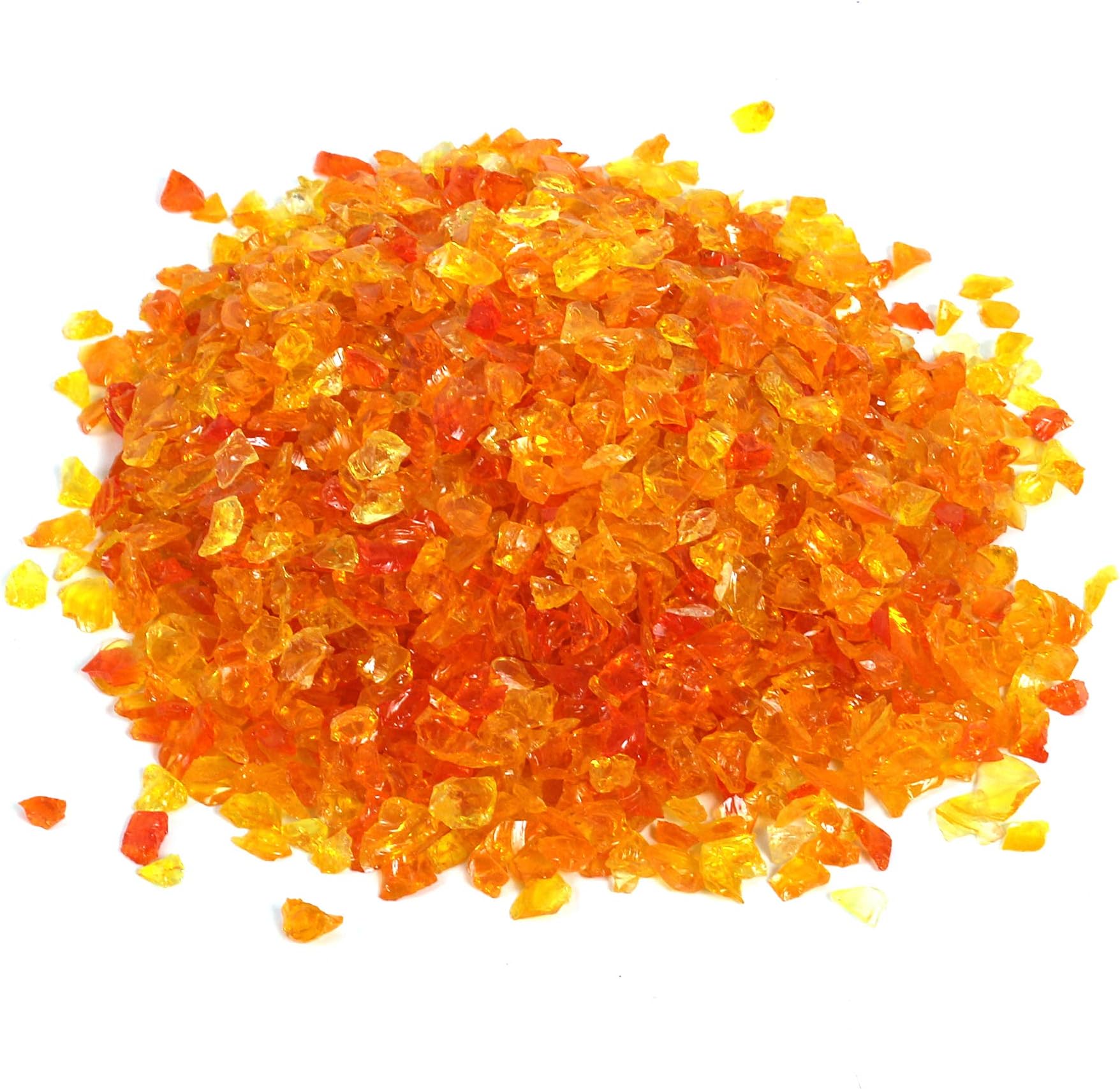 High Luster Reflective Fire Glass Gravel,Fire Gems,Fire Drops,Fire Glass Pebbles Stones Beads Chips for Fire Pit Fish Tank Aquarium Garden,3-6mm 305g/0.67lb (Orange Yellow)