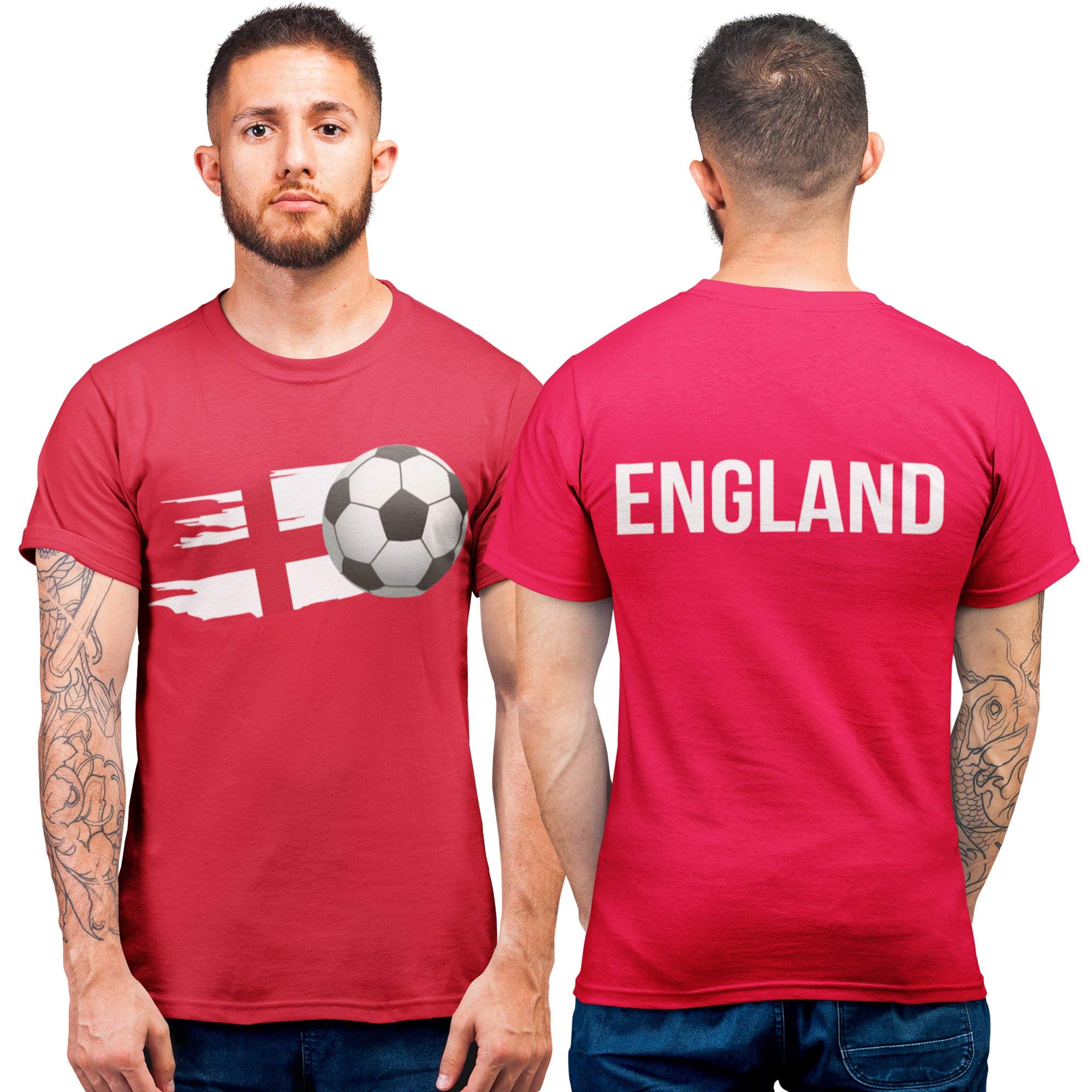 Purple Print House England Football T Shirt for Men Gifts for Husband Euro Summer Retro Fanwear, Medium - Mens, Red
