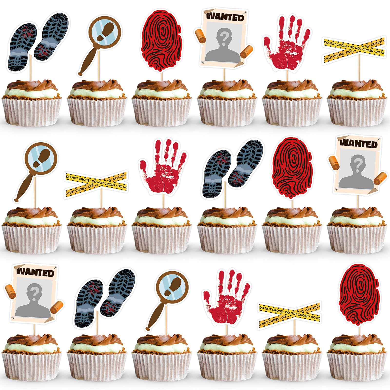 Evadollina Detective Theme Cupcake Topper, 48 pezzi di decorazioni per cupcake di compleanno a tema detective