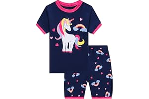 KikizYe Little Big Girls Pajamas Set Short Sleeve PJs 100% Cotton Pyjamas