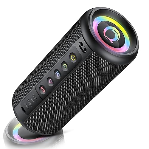 Portable Bluetooth Speaker with Loud Stereo Sound, Bluetooth 5.4 Speaker Wireless with 4 RGB Lights, TWS Pairing, 3 EQ Modes, Built-in Mic, IP7 Waterproof Outdoor Speaker for Party Travel Home Gifts