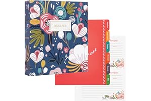 Jot & Mark 3 Ring Recipe Binder 8.5" x 9.5" | Full-Page with Clear Protective Sleeves and Color Printing Paper for Family Recipes (8.5"x9.5" Recipe Binder, Garden Floral)