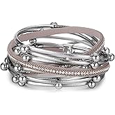 MMXX Boho Leather Wrap Bracelets for Women Leopard Bracelet Multi Layered Bead Bracelet Fashionable Stackable Bracelets Bohemian Jewelry Gifts for Mom Wife Girlfriend