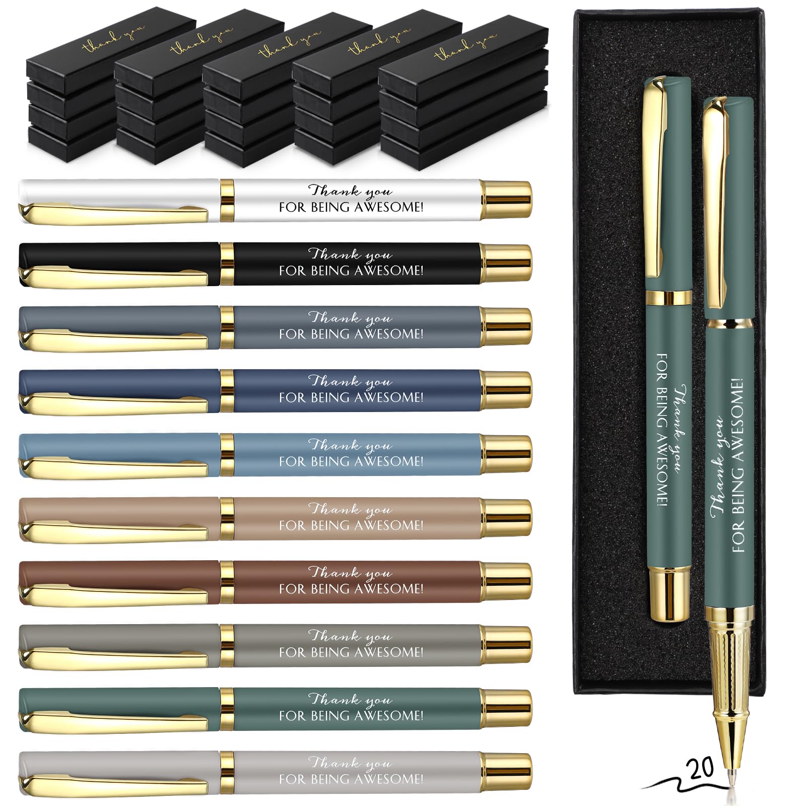 Photo 1 of PerKoop 20 Sets Thank You Gifts Inspirational Ballpoint Pen with Boxes Motivational Quote Pen Bulk Employee Appreciation Gift for Coworker Teacher Staff Office Supplies(Modern Colors,Thank You)