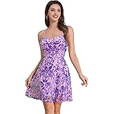 ODIZLI Women's Spaghetti Straps Sparkly Sequins A Line Swing Party Nightclub Dance Mini Dress Above Knee Length