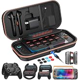 Auarte [Charge inside Carrying Case for Switch 2/OLED/Switch 1 | Travel Case with 22 Game Card Storage Accessories Bundle with Pro Controller, Hand Grip, Clear Cover Shell