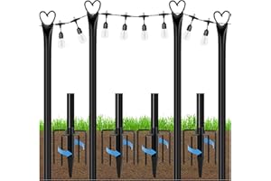Ottsuls 4 Pack String Light Poles, 10FT Outdoor String Light Poles with Fork and Fixing Clamp, Metal Lighting Poles for Outside,Patio, Backyard,Deck, Garden Wedding,Party Decor