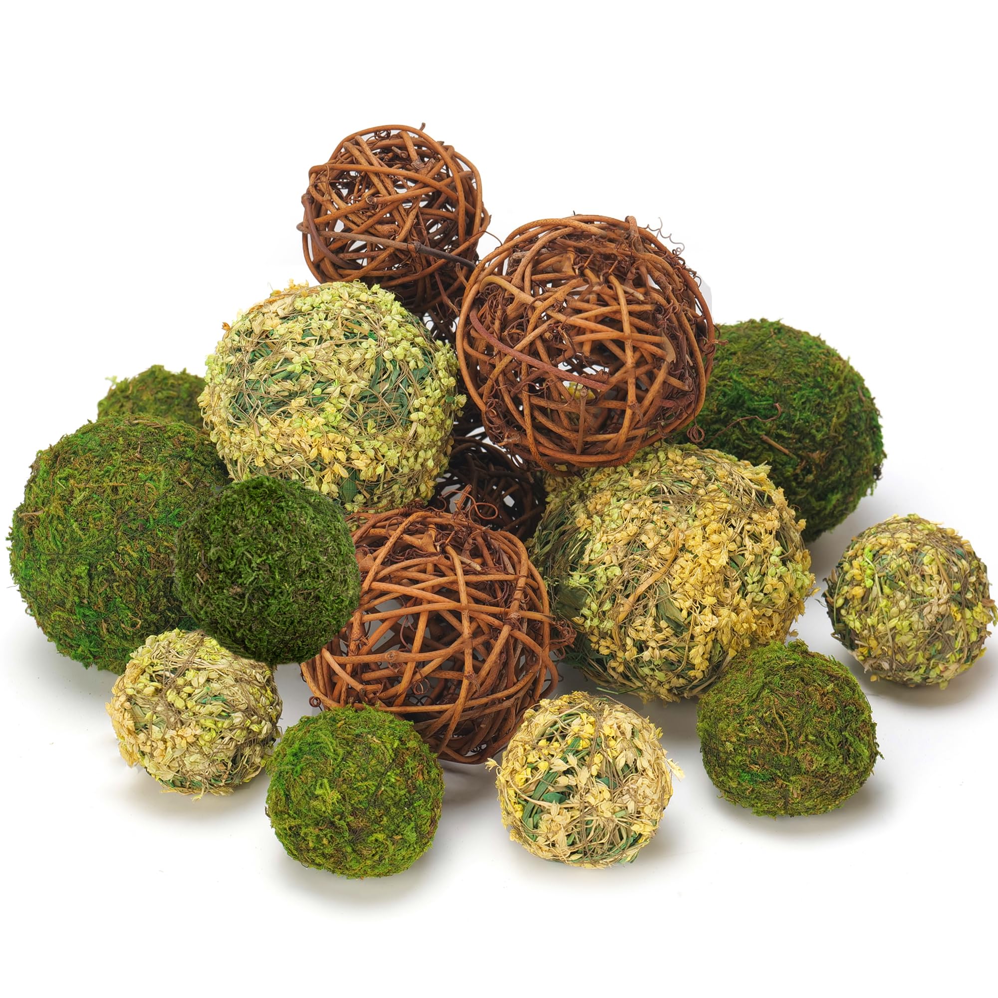 Photo 1 of BYHER Decorative Balls for Centerpiece Bowls, 18pcs Fake Moss Balls + Wicker Rattan Balls Set Vase Bowl Filler for Home Garden Wedding Party Decor (Fresh Green + Rustic Brown)