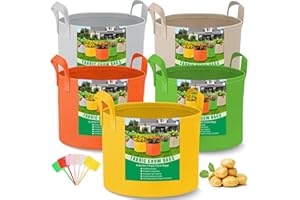 BOMIER 5-Pack 10 Gallon Grow Bags - Grow Bags 10 Gal 350g Heavy Duty Fabric Planting Bags with Handles, Potato Grow Bags for Gardening, Pots for Planting, Garden Bags to Grow Vegetables Potato Tomato Outdoor