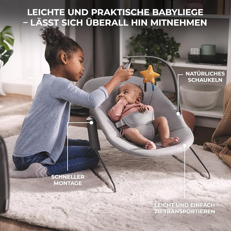 ENOCK Kinderhochstuhl, kompatibel mit Babyliege CALMEE, niedriger Stuhl, abnehmbarer Schutzbügel und Gurt, ab 6 Monaten bis 10 Jahre, Rückenlehne verstellbar