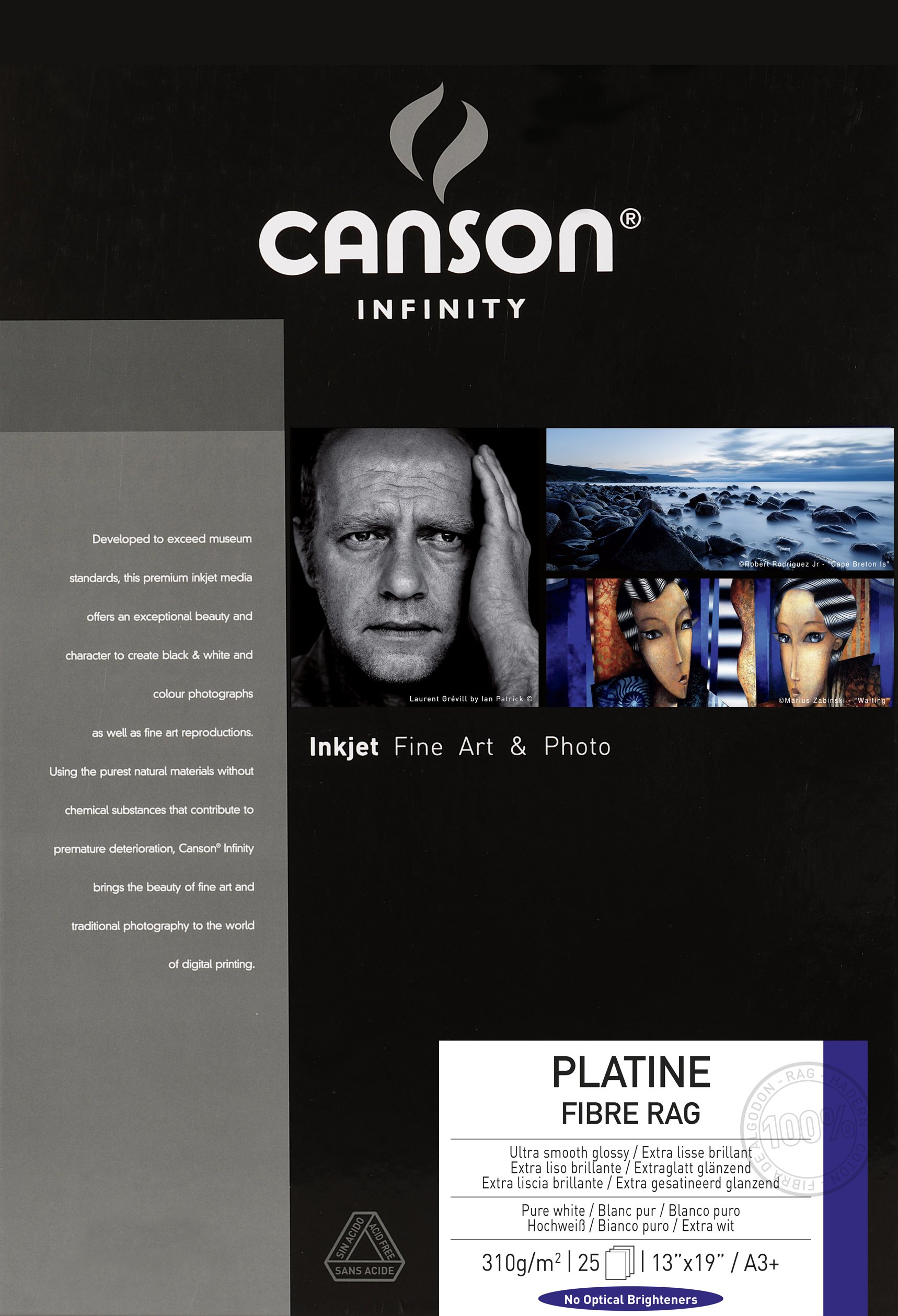 CansonInfinity Platine Fibre Rag 310gsm, Natural White Smooth Inkjet Paper, A3+, Box of 25 Sheets