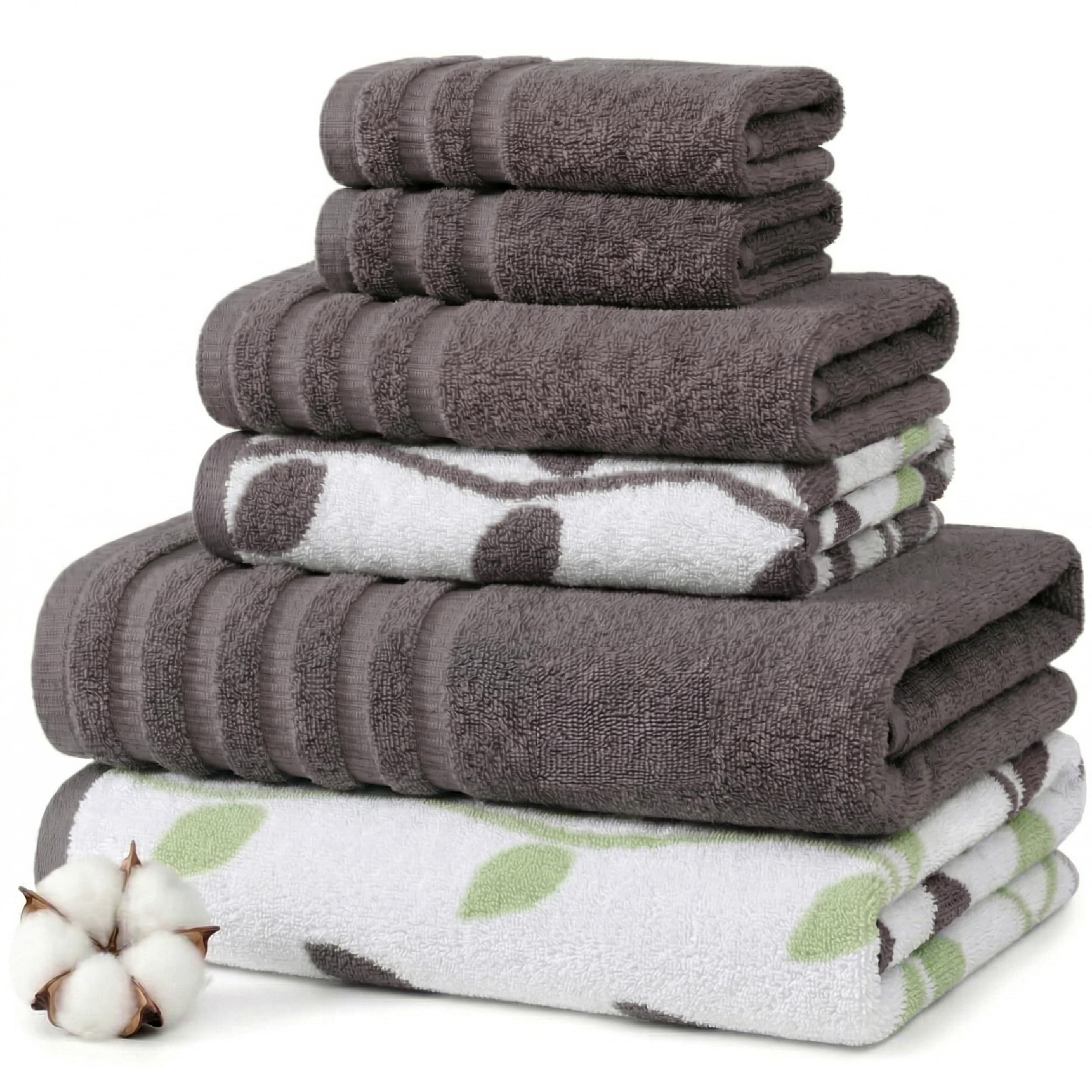 Pacific Coast Textiles 6 Pc Yarn Dyed Towel Organic Vines Ash Grey, 6-Piece