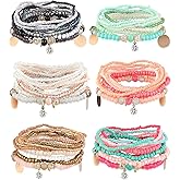MILACOLATO 6Sets Boho Bead Bracelets Set Multilayered Stackable Bracelets Comfortable Stretch Bracelets Multicolor Bohemian Charm Bracelets for Women Men