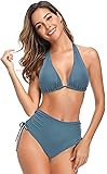 SHEKINIWomen's High Waisted Two Piece Swimsuit Halter Triangle Bikini Set Sexy Bathing Suit
