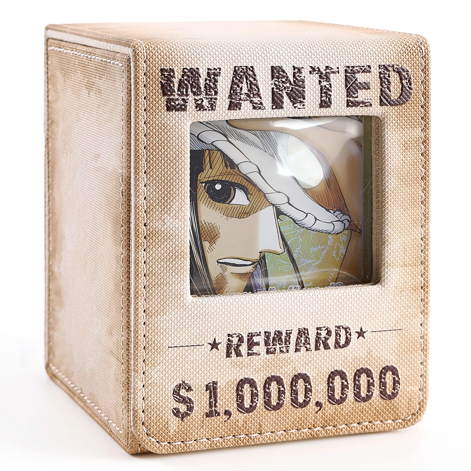 Venssu Wanted Poster Style Deckbox mit Commander Display, MTG Kartenbox für 120 Einfach Gesleevte Karten, Sammelkarten Aufbewahrungsbox aus PU-Leder mit 2 Trennwänden, kompatibel mit One Piece/TCG