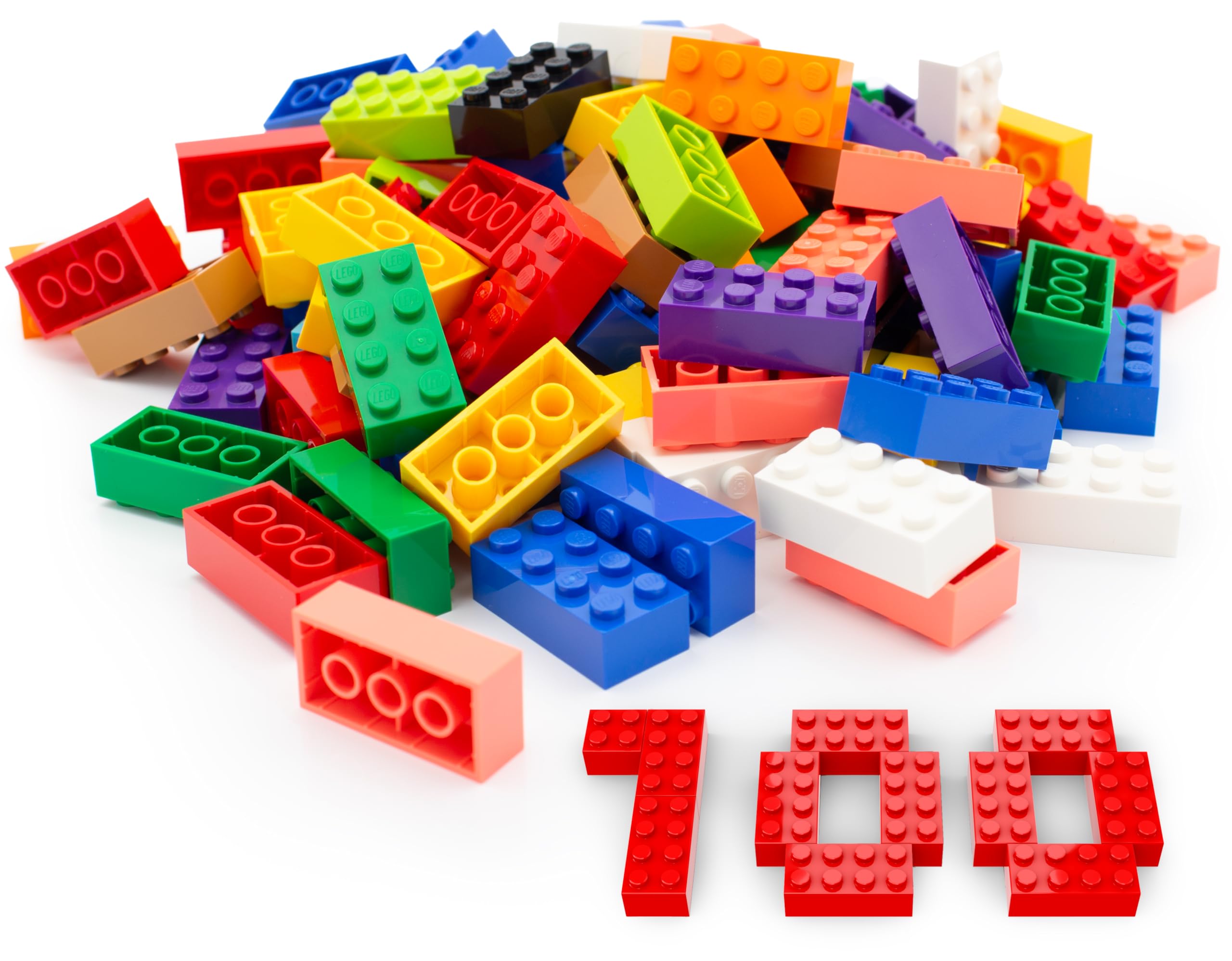 LEGO Steine 2x4 Bunt, 100 Stück - Einzelne LEGO Bausteine XXL, Grundbausteine für Legoplatten und Bausteine Classic Box, 8er Legosteine Classic ab 4 Jahre | Basic Bricks (3001)