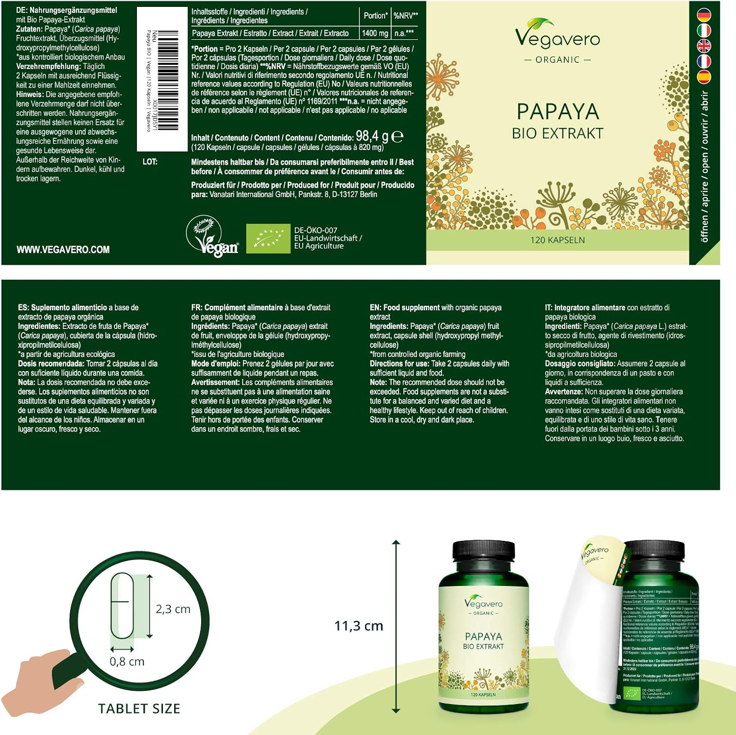 Vegavero Organic Papaya Extract, 120 count (Pack of 1) - Image 3