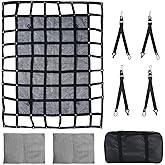 ZHOUMADE Heavy Duty Cargo Net, 4.75 x 6 ft Truck Bed Cargo Net, Cargo Carrier for Trailer Jeep SUV UTV Rack Bed Rail Boat Pickup Bed, 4 Straps with Carabiner Clips & J-Hook (57 x 72 inches)