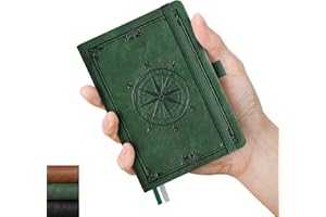 AHGXG Small Lined Pocket Journal Notebook for Men - 256 Numbered Pages College Ruled B6 Mini Journal, Vintage Soft Leather Hardcover, 80gsm Paper, for Women Work Office School, 4.1'' X 5.7''- Dark Green