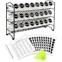 SWOMMOLY Spice Rack Organizer with 24 Empty Square Spice Jars, 396 Spice Labels with Chalk Marker and Funnel Complete…