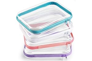 Hoolerry 4 Pcs Hard Clear Zipper Case Makeup Bags Plastic Pencil Pouch Transparent Storage Box Containers for Cosmetics, Snacks, Building Blocks, Puzzles(Multicolor,9.8 x 7.9 x 2 in)