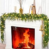 9FT Christmas Garlands Norfolk Pine Garland, Real Touch Artificial Winter Pine Garlands, Green Artificial Greenery Garland for Table, Wall, Mantle, Indoor, Outdoor Christmas Decorations